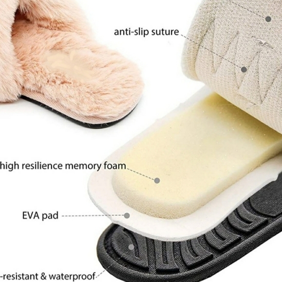 Slippers Faux Fluffy Fur Criss Cross Brand New - Picture 8 of 8